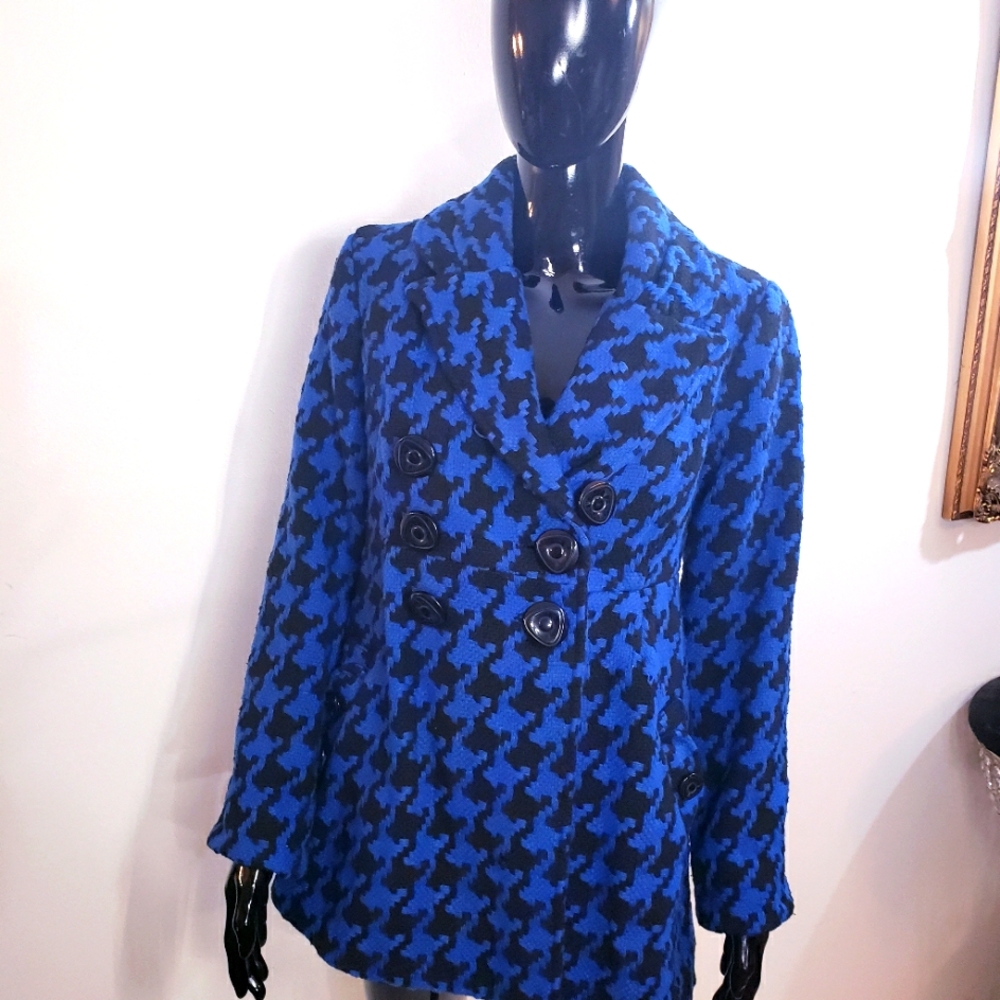 SOLD Woolblend Hounstooth Petticoat Peacoat Jacket Sz L